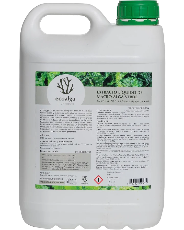 Garrafa de 5 L de extracto líquido de Ulva ohnoi de Ecoalga